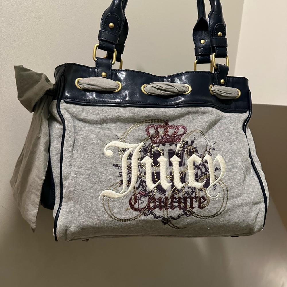 Juicy Couture Gray and Black Tote Bag with Embroidered Logo